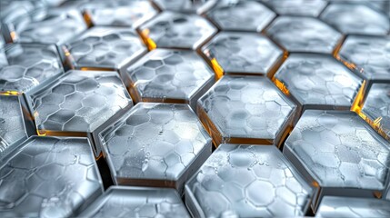 Top-view symmetry of hive glass texture with chrome and tile patterns, Ai Generated.