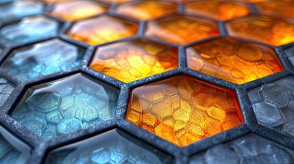 Top-view symmetry of hive glass texture with chrome and tile patterns, Ai Generated. - obrazy, fototapety, plakaty