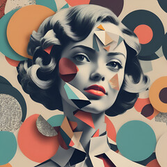 Abstract modern art collage portrait of young woman facetrendy paper collage composition