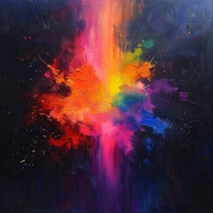 Abstract explosion of neon colors in a dark void