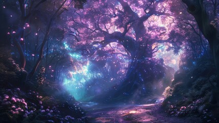 Mana flow visualized in a mystical enchanting forest