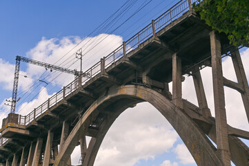 railway bridge against the sky. bottom view
