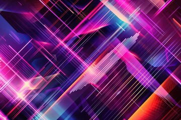Obraz premium Abstract banner high technology pattern , geometric neon colorful shapes over black background. Digital tech. Modern futuristic, engineering, science, technology wallpaper. Hi tech digital connection
