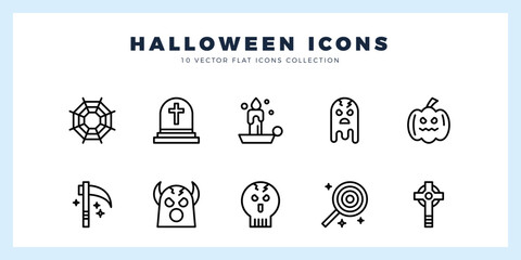10 Halloween Lineal icon pack. vector illustration.