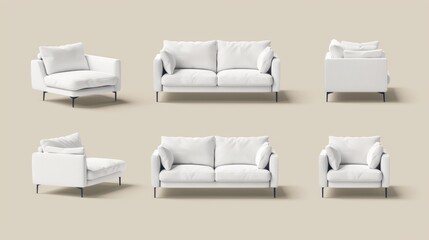 This is a 3D white couch mockup designed in a realistic modern illustration style with a fabric surface. Living room interior furniture for a waiting area in your business or lounge.
