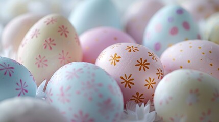 Fototapeta na wymiar Easter eggs in pastel hues floating on a white background