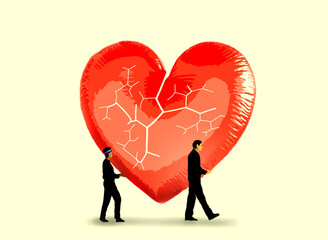 Couple carrying cracked heart shaped helium balloon