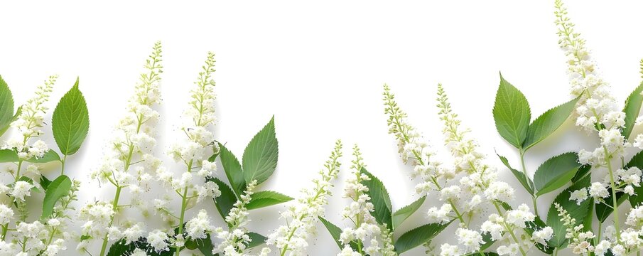 Meadowsweet isolated on white background . Concept Botanical Photography, Flower Close-up, White Isolated Background, Nature Detail, Capturing Meadow Flowers