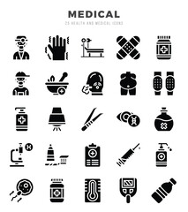 Simple Set of MEDICAL Related Vector Glyph Icons.