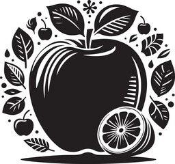 Apple Fruit line art silhouette Illustration Vector