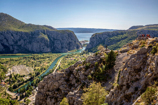 Croatia, Dalmatia, Omis, Settlement situated at forested bank of Cetina river in summer