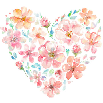 Illustration of heart-shaped flowers painted in watercolor