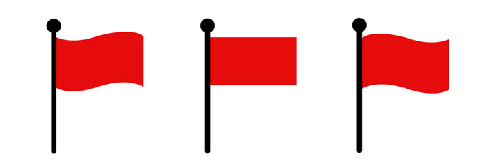 Set of waving red flag icons