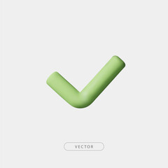 3d green checkmark icon. Valid or validated, verified label or certified symbol. Isolated on white background. 3d Approval or success icon. Vector illustration