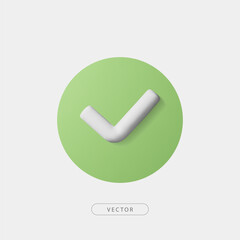 3d green circle checkmark icon. Valid or validated, verified label or certified symbol. Isolated on white background. 3d Approval or success icon. Vector illustration