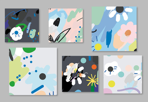 Hand Drawn Floral Cards Layout