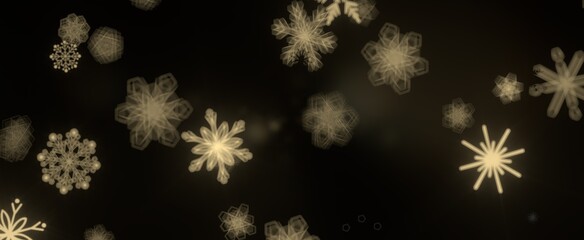 golden openwork shiny snowflakes, star, 3D rendering.