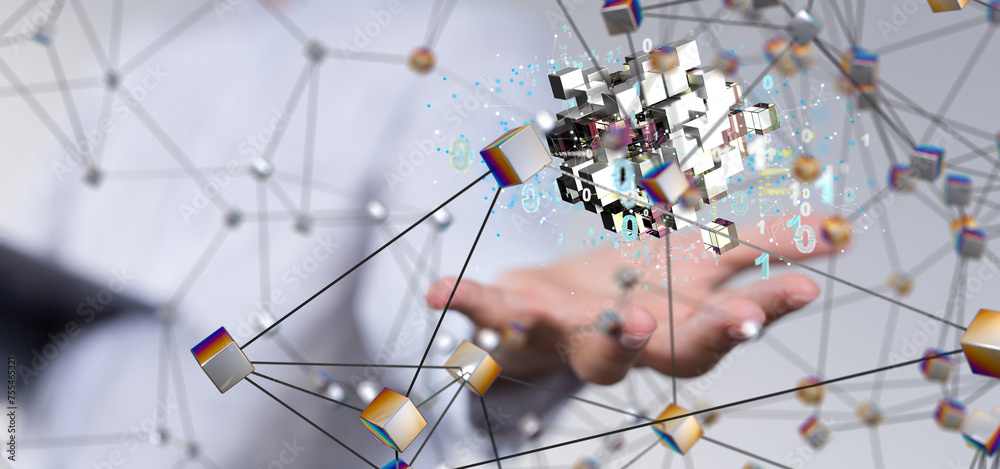 Poster small data cloud technology. polygonal wireframe art looks like constellation