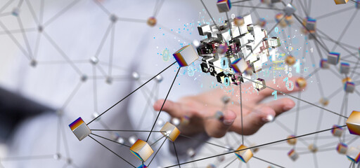 small data Cloud technology. Polygonal wireframe art looks like constellation