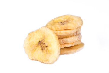 Dried banana fruit on the white background