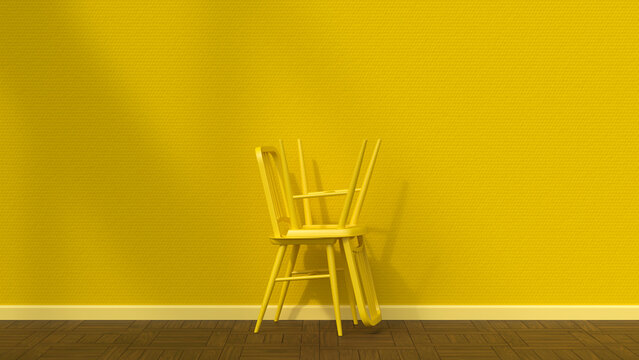 3D render of two stacked yellow chairs