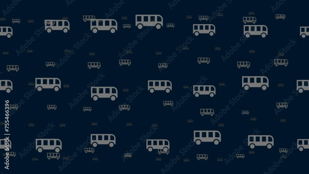 Poster bus symbols float horizontally from left to right. parallax fly effect. floating symbols are located