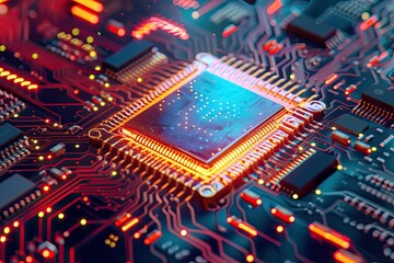 Obraz premium electronic circuit board. Macro photography. View from above. Luminous.