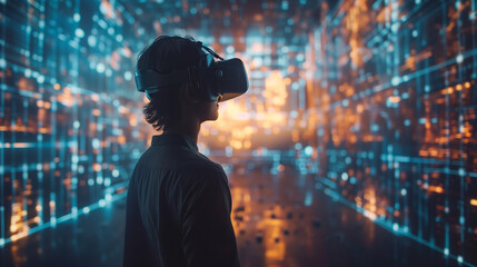 A virtual reality landscape where users interact with AI-generated seperate worlds