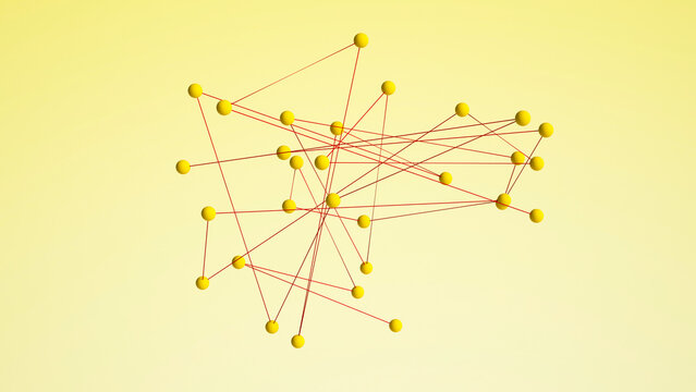3D render of yellow spheres connected with red lines