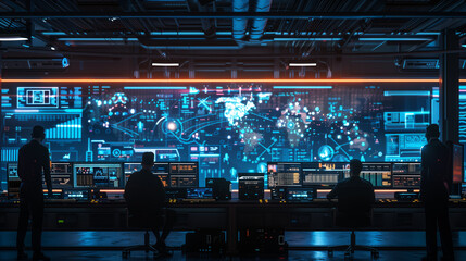 A futuristic cybersecurity control room - obrazy, fototapety, plakaty