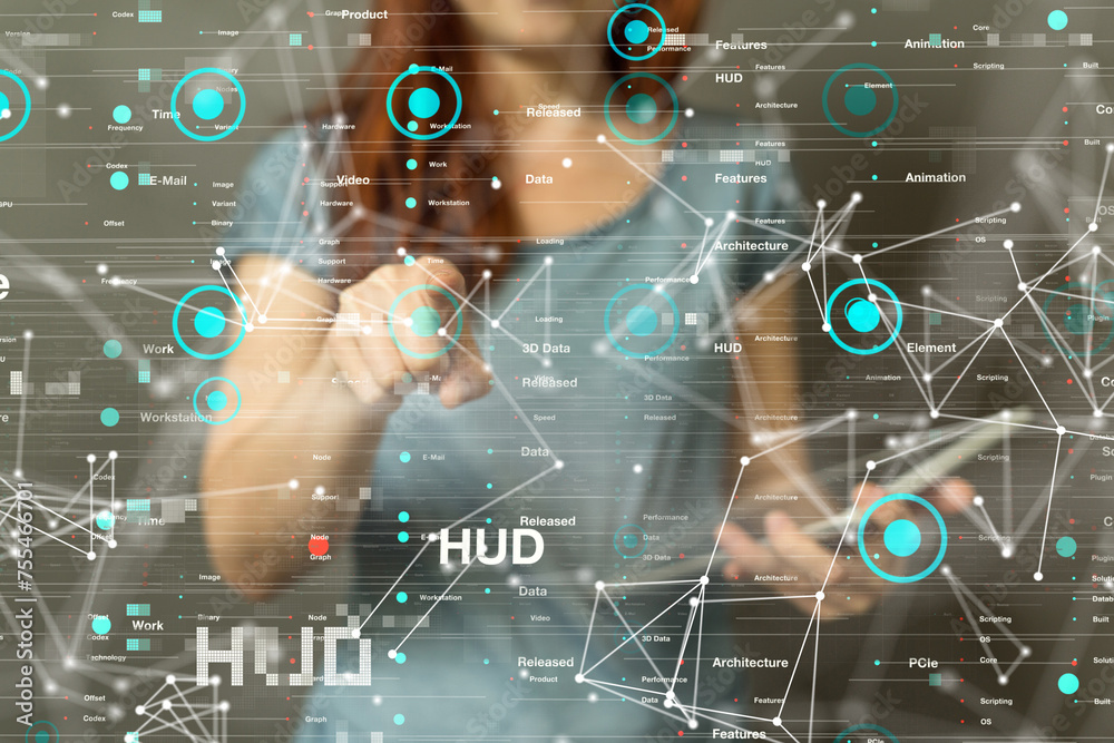 Poster Neural network 3D illustration. Big data and cybersecurity