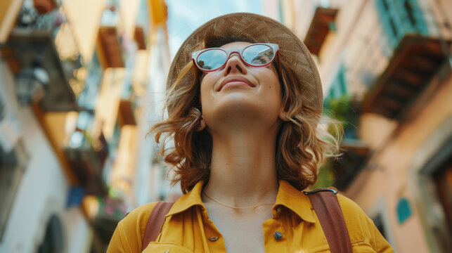 Portrait of a Female Urban Explorer Discovering Hidden Gems in Exclusive City Districts