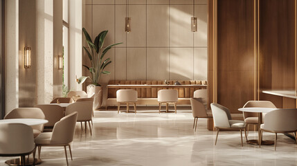 Modern concept design of restaurant lounge in minimalism aesthetic style  - obrazy, fototapety, plakaty