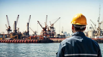 Fototapeten Port Engineer or Technician working onshore of oil and gas platform in shipyard. © engkiang