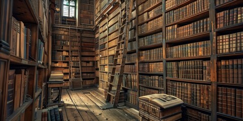 Obraz premium Old library with shelves full of antique books.