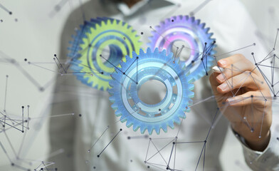 gear system data. Connecting lines and dots.Big data visualization