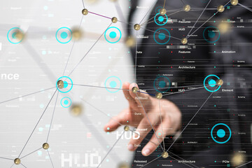 Neural network 3D illustration. Big data and cybersecurity