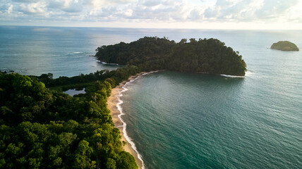 Drone shooting at sunset of Antonio Manuel National Park. Costa Rica .