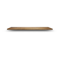 An unique concept of isolated wooden short shelf on plain background , very suitable to use in mostly background project.