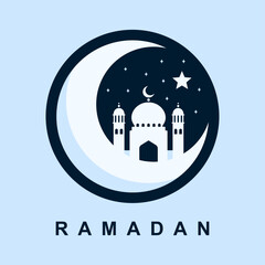 Postcard for Ramadan. Crescent and star and mosque. Vector illustration