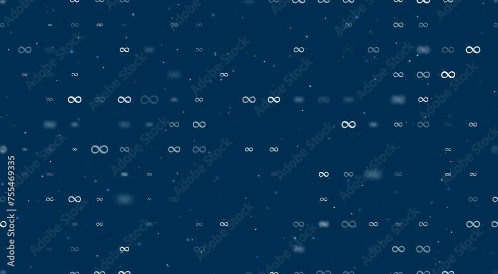 Poster template animation of evenly spaced infinity symbols of different sizes and opacity. animation of tr