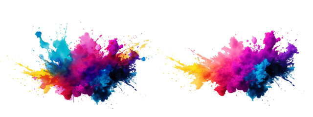 Bright colorful watercolor splash splatter stain brush strokes on white background. Modern vibrant aquarelle spot. Rainbow trendy isolated design on white. Element. Vector watercolor illustration.	