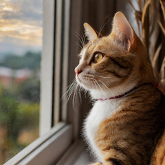 창문 밖을 바라보는 귀여운 고양이