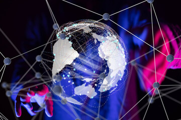 world Global network. Blockchain. 3D illustration. Neural networks and artificial intelligence. Abstract