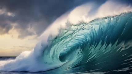 Foto op Plexiglas Rolling blue waves crash, moving in with tide of ocean  © robfolio