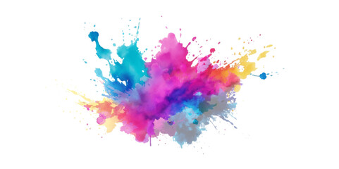 Bright colorful watercolor splash splatter stain brush strokes on white background. Modern vibrant aquarelle spot. Rainbow trendy isolated design on white. Element. Vector watercolor illustration.	