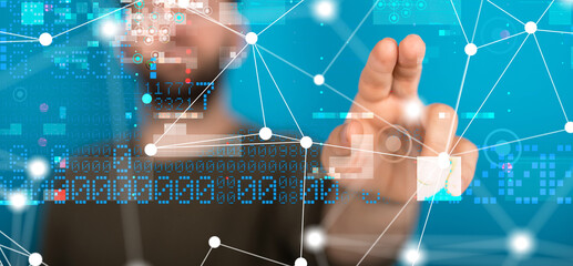 Neural network 3D illustration. Big data and cybersecurity - 3d