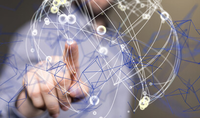 abstract lines with dots over dark background.  - neural network exposure digital