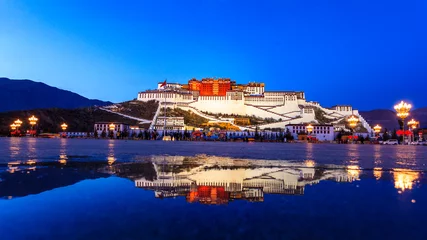 Acrylic prints Dark blue Potala Palace and its reflection,tibet 