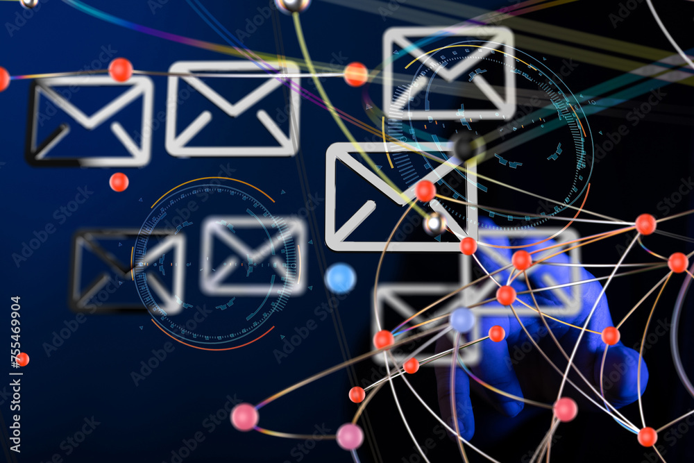 Poster mail communication support contact concept service - 3d